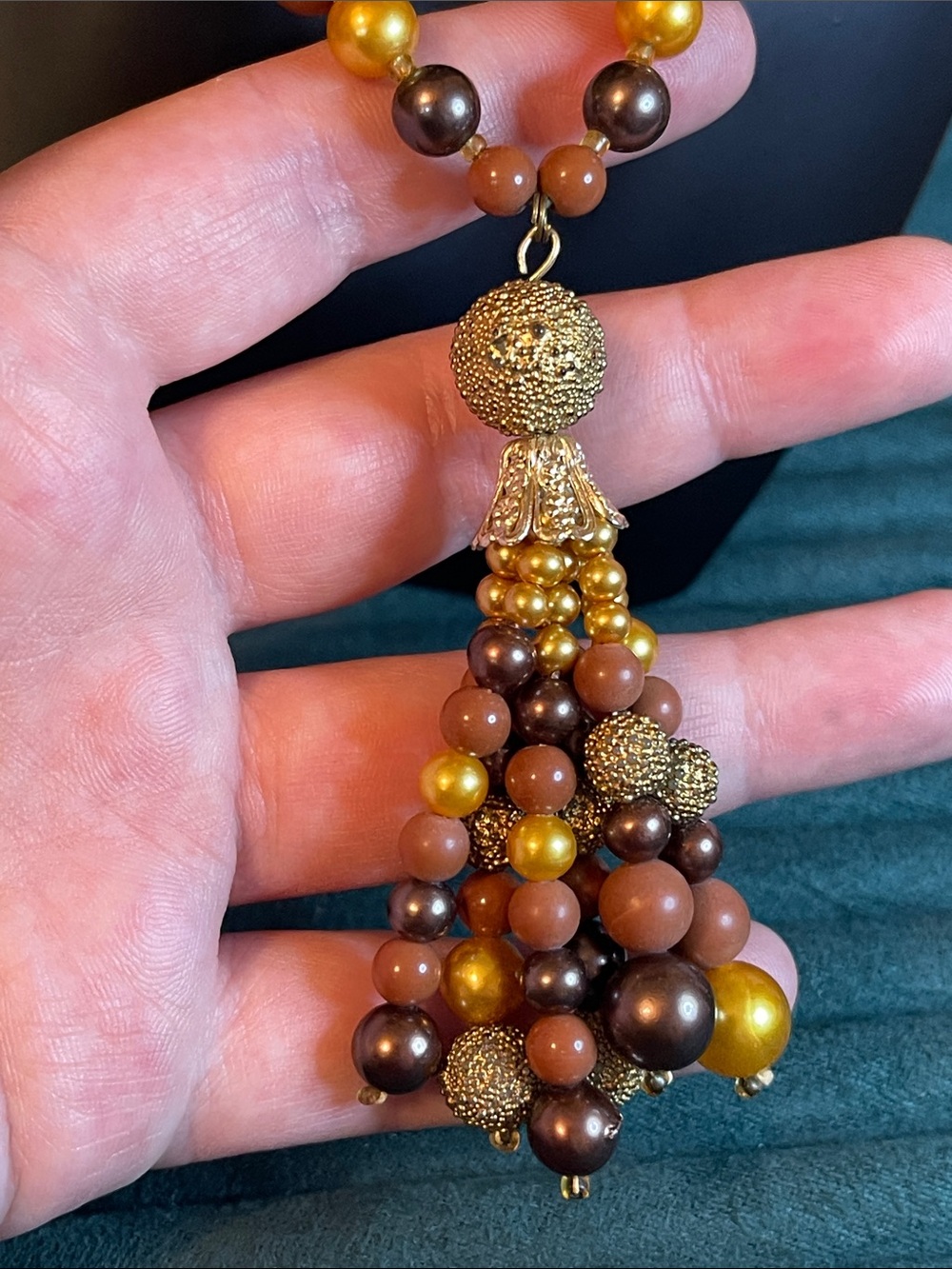 1960’s Japan Multi-Colored Beaded Tassel Necklace & Clip-On Earring Set - Picture 5 of 9